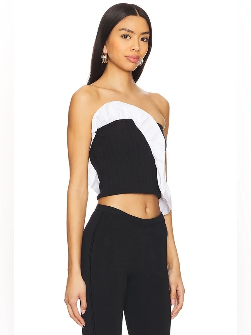 Free People Jagger Knit Tube Ruffle Black And White Crop Top Sz Medium NWT